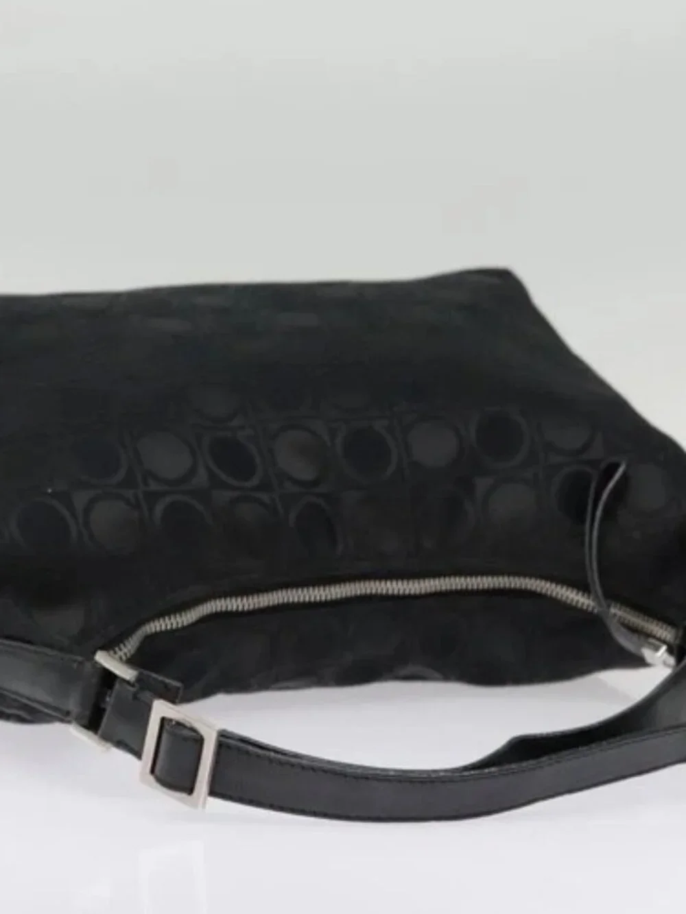Salvatore Ferragamo Gancini Shoulder Bag Nylon Black Silver Auth bs18811